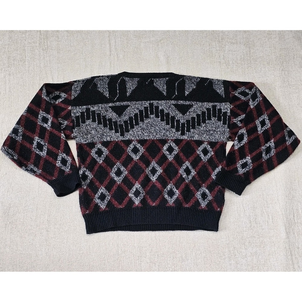 Vintage Saturdays Sweater Mens Sm Geometric Wool Blend Argyle GrandpaCore - Picture 2 of 6